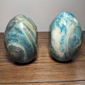 Marble Alabaster Egg‎ Bookends OS Turquoise Blue Stone Boho Decor Set